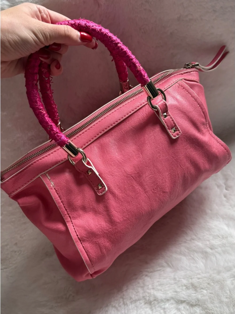 Guess Hot Pink Stud-Accent Satchel - Picture 2 of 5
